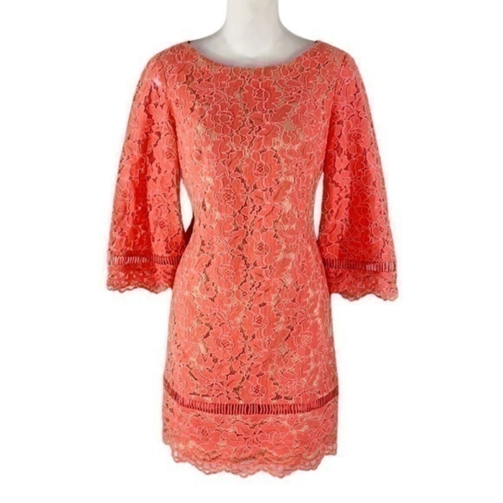 Vince Camuto coral orange lace dress 2 YY1